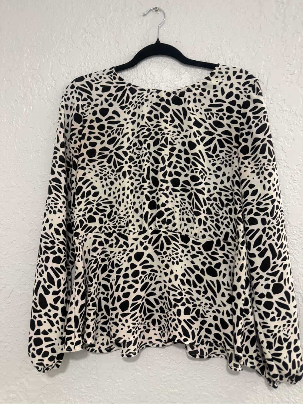 LOFT Black & Cream Abstract Printed Long-Sleeve Top